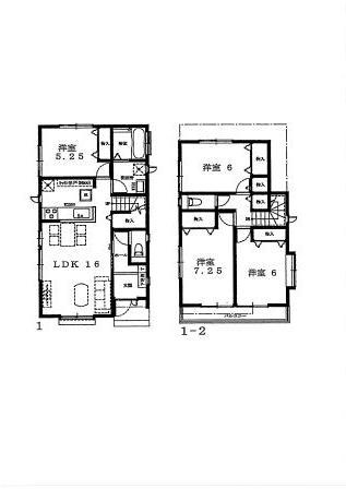 Floor plan. (1 Building), Price 34,800,000 yen, 4LDK, Land area 118.97 sq m , Building area 97.7 sq m