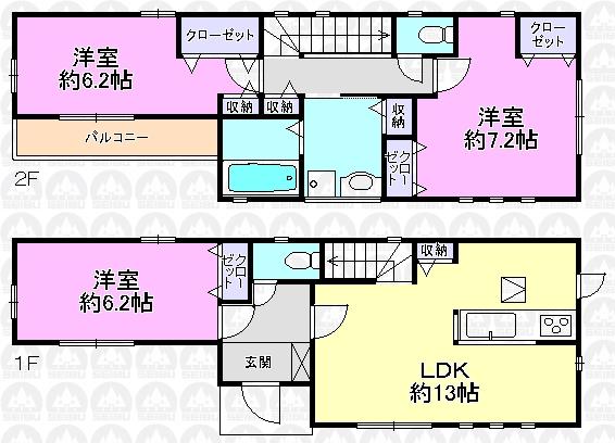 Floor plan. 26,800,000 yen, 3LDK, Land area 76.62 sq m , Building area 82.38 sq m