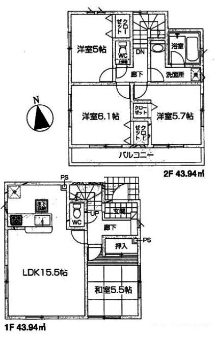 Floor plan. (Building 2), Price 42,800,000 yen, 4LDK, Land area 110.09 sq m , Building area 87.88 sq m