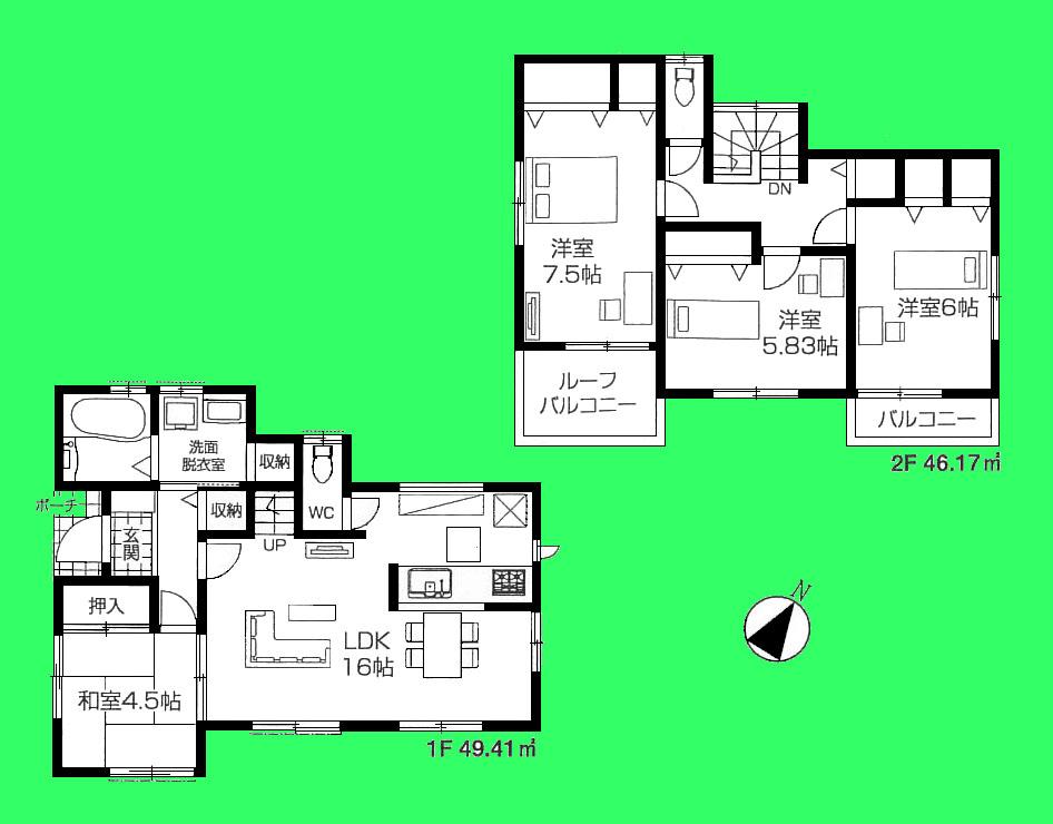 Floor plan. Price 36,800,000 yen, 4LDK, Land area 120.05 sq m , Building area 95.17 sq m