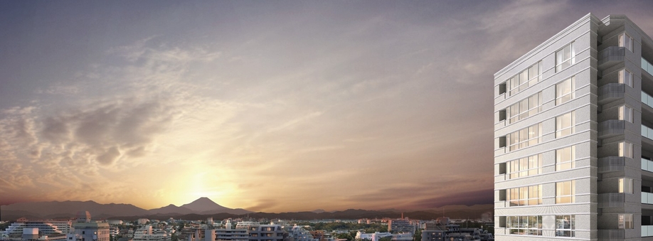 Exterior CG ※ Those rendering to a photo of the shooting than about 200m of the building from the October 2013 local and CG synthesis, In fact a slightly different.  ※ Past has been sale in 20 years "Kumegawa" of the 15-story at the station nearest of new condominiums condominium is the first is <Lions Kumegawa Station> (company survey).