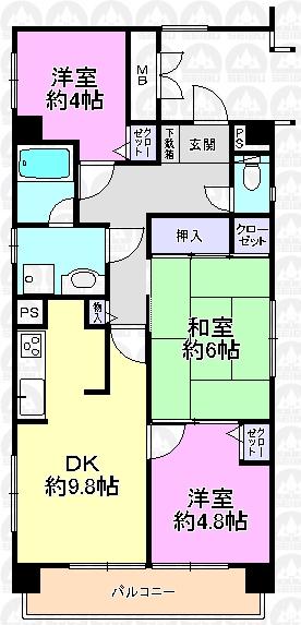 Floor plan. 3LDK, Price 17.8 million yen, Footprint 59.4 sq m , Balcony area 5.88 sq m