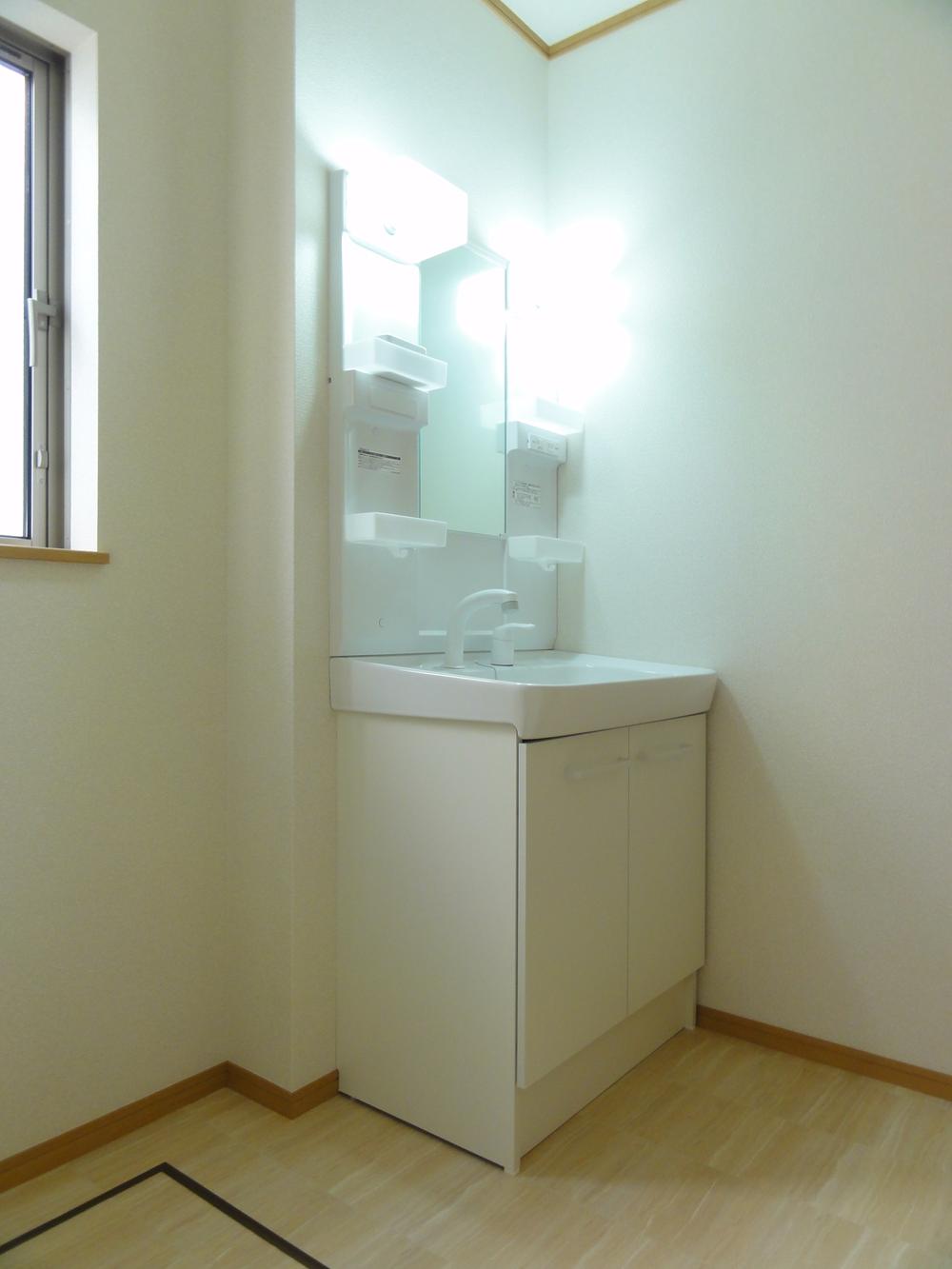 Wash basin, toilet. Vanity shower