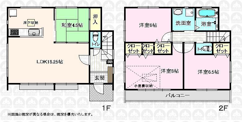 Floor plan. (1 Building), Price 35,800,000 yen, 4LDK, Land area 119.16 sq m , Building area 95.17 sq m