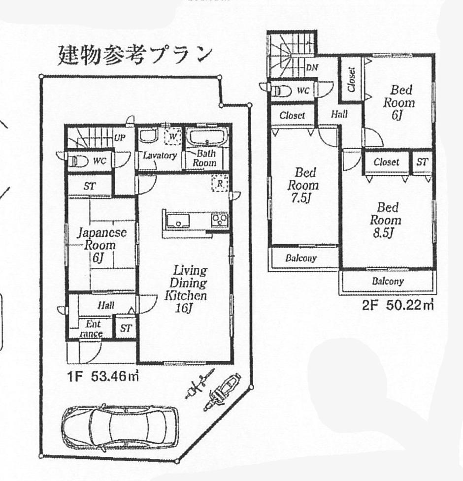Compartment view + building plan example. Building plan example (1 compartment) 4LDK, Land price 25,800,000 yen, Land area 108.01 sq m , Building price 12.9 million yen, Building area 103.68 sq m