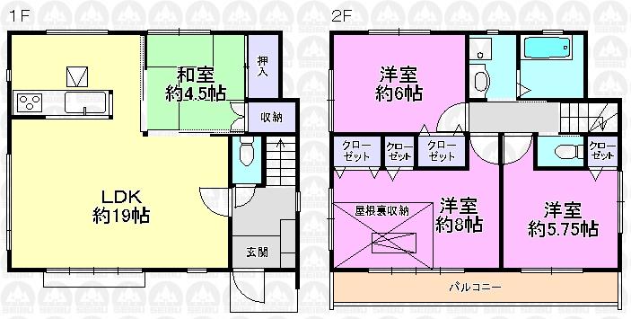 Floor plan. (Building 2), Price 34,800,000 yen, 4LDK, Land area 119.3 sq m , Building area 93.95 sq m