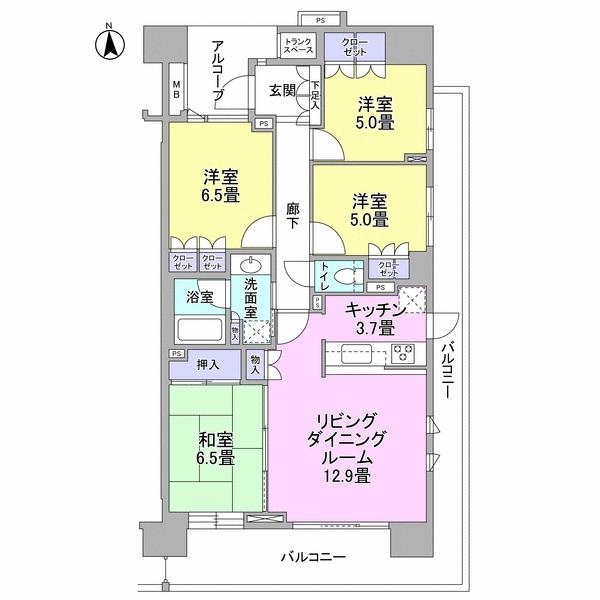 Floor plan. 4LDK, Price 34,800,000 yen, Occupied area 89.19 sq m , Balcony area 26.75 sq m footprint: 89.19 sq m Balcony area: 26.75 sq m Arukopu area: 5.08 sq m Trunk space area: 0.8 sq m