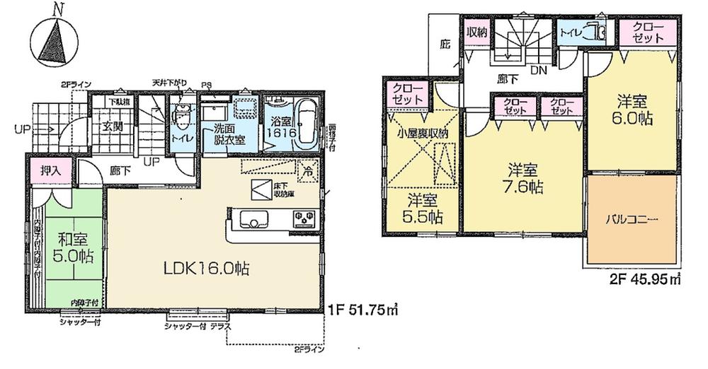 Floor plan. (6 Building), Price 41,800,000 yen, 4LDK, Land area 130.09 sq m , Building area 97.7 sq m