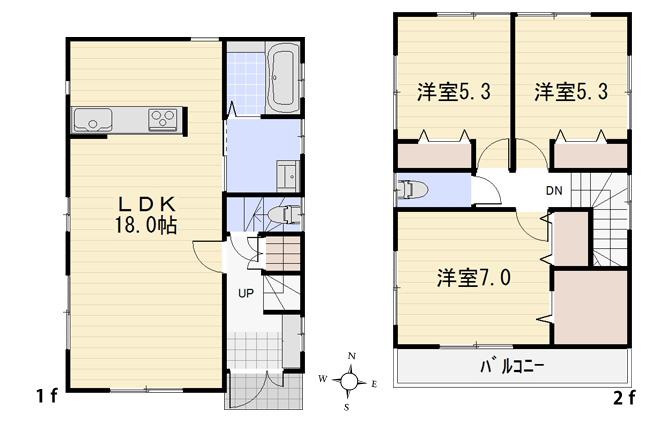 Floor plan. (Building 2), Price 38,800,000 yen, 3LDK, Land area 110.33 sq m , Building area 86.11 sq m