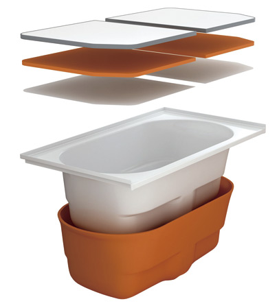 Bathing-wash room.  [Samobasu S] In "double warm" structure, Temperature changes after hot water is less likely to cool four hours is only 2.5 ℃. Also re-boil is efficient and economical. (Conceptual diagram)