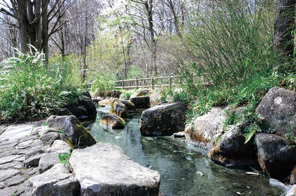 Honor the spring, "Kurokawa clear stream park". Summer is crowded with children who play with water (a 10-minute walk ・ About 730m)