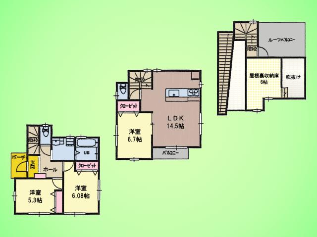 Floor plan. (Building 2), Price 33,800,000 yen, 3LDK, Land area 72.93 sq m , Building area 77.75 sq m