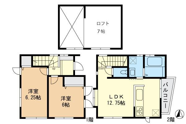 Floor plan. 29,800,000 yen, 2LDK, Land area 61.32 sq m , Building area 61.27 sq m