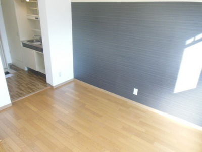 Living and room. Black wallpaper