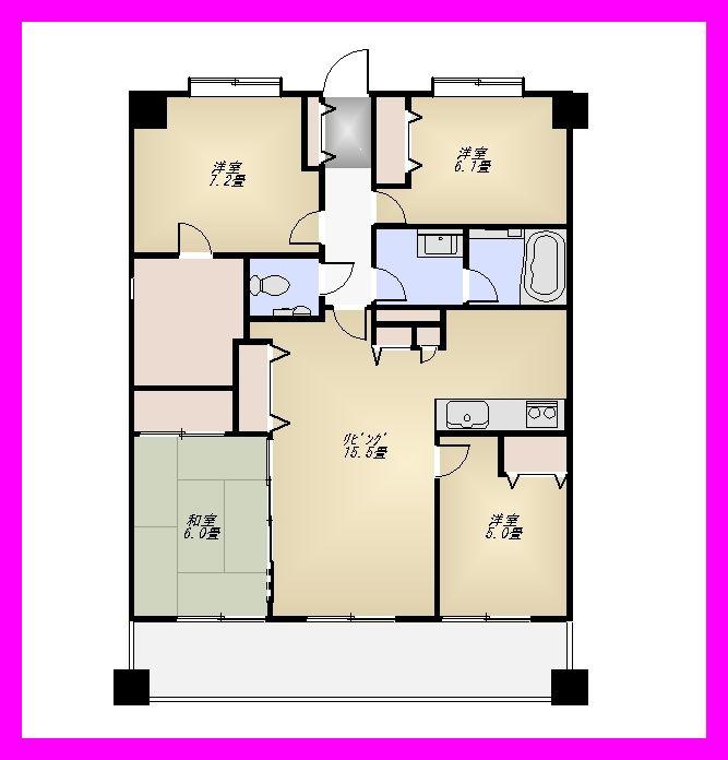 Floor plan. 4LDK, Price 26.2 million yen, Occupied area 91.48 sq m , Balcony area 14.38 sq m floor plan