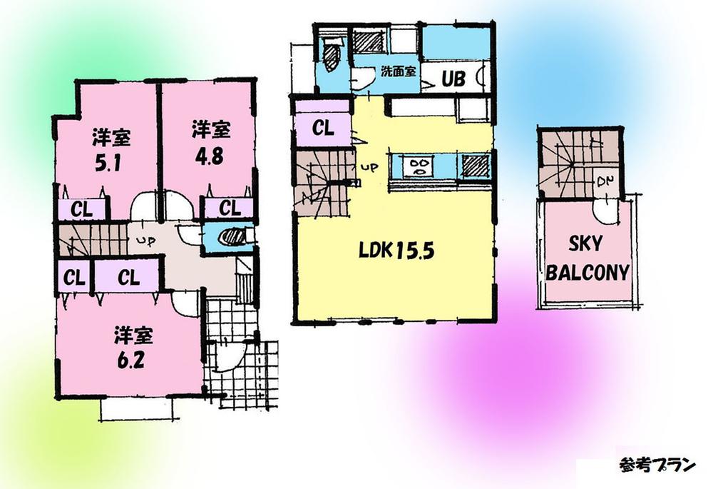 Building plan example (floor plan). Building plan example (two-compartment) 3LDK, Land price 23,920,000 yen, Land area 90.01 sq m , Building price 11,880,000 yen, Building area 82.49 sq m