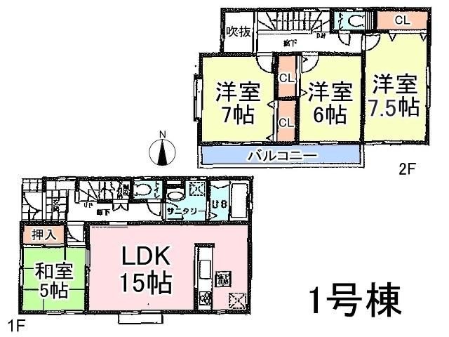Floor plan. 45,800,000 yen, 4LDK, Land area 121.01 sq m , Building area 98.53 sq m Hino Manganji 6-chome floor plan 1 Building