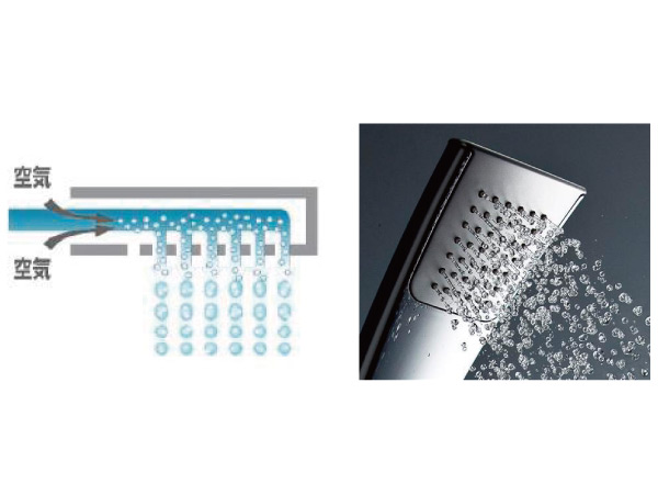 Bathing-wash room.  [Air-in shower] Current of water-saving shower per minute (8.5L) from 23%, Achieve a water-saving 35% stuff is from our normal type of conventional products per minute (10L). By taking air from the slit, It has achieved a balance between the massive plenty of bathing comfort.