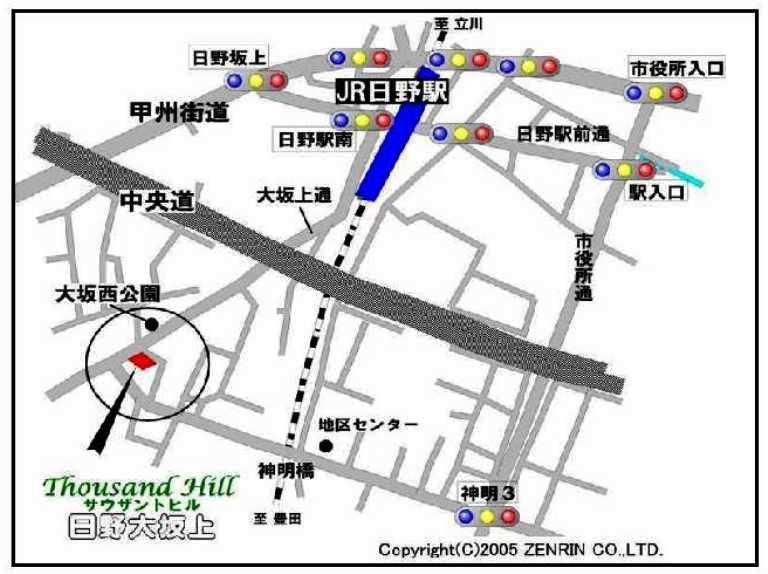 Local guide map. About 450m straight on Osakaue street from Hino Station. It is a good residential area of ​​the inlet of the environment. There is also a sidewalk, It is the root of the peace of mind even in women and children.