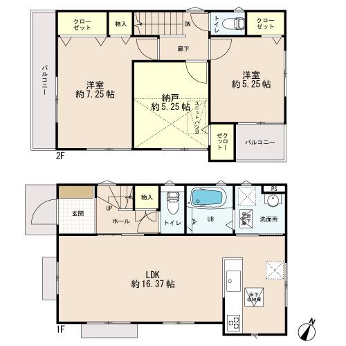 Floor plan. (Building 2), Price 30,800,000 yen, 3LDK, Land area 104.4 sq m , Building area 79.98 sq m