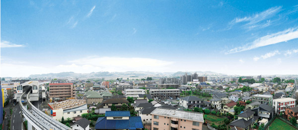 Surrounding environment. Exhilarating view that possess a vista of up to far distant hills. If Kuwaware is this sense of openness in the daily life, Likely family of heart also continue to be nurtured on whether freely To Daira as the firmament. A 2-minute walk Tama city monorail ・ "Manganji" station can be seen in the immediate vicinity.  ※ View photo of the web is, From the local 7-floor equivalent of height, Shoot the south direction in May 2013.