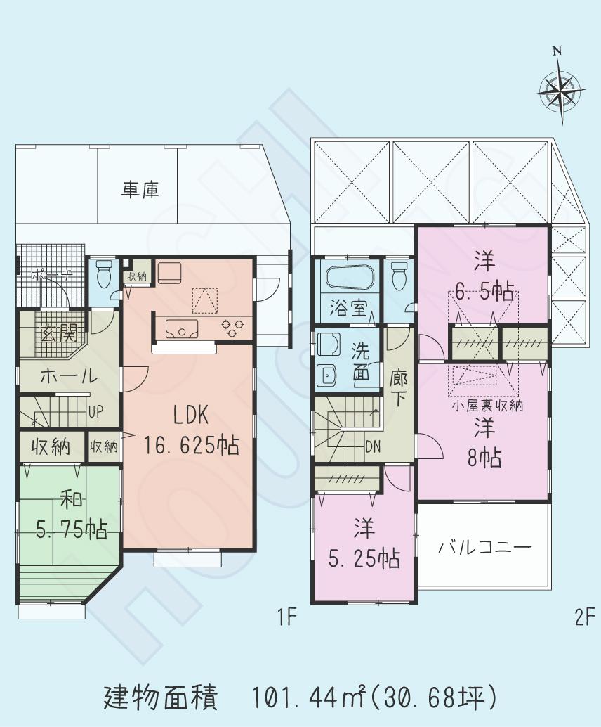 Floor plan. (6 Building), Price 43,800,000 yen, 4LDK, Land area 117.98 sq m , Building area 101.44 sq m