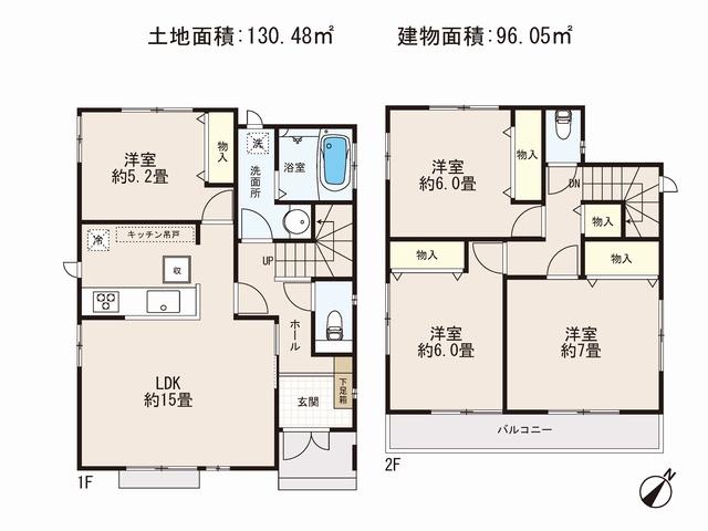 Floor plan. 33,800,000 yen, 4LDK, Land area 130.48 sq m , Building area 96.05 sq m