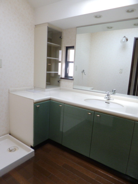 Washroom. Wash basin of a large mirror