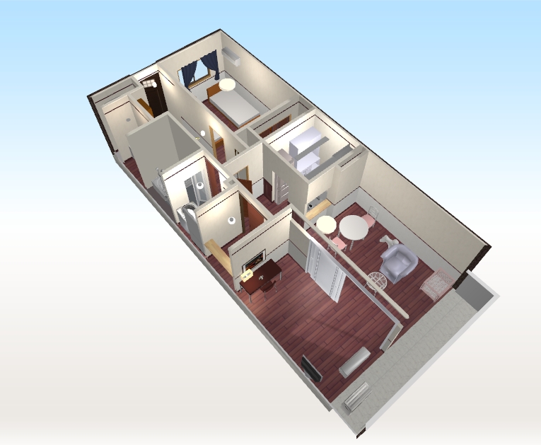 Living and room. 3D indoor image