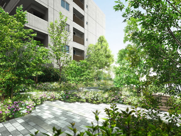 Shared facilities.  [Pocket park Rendering] Enjoy nature, It becomes also a small square of street corner, Pocket park that is open to the city. In addition to planting the trees of the tulip tree as a symbol tree, It has undergone a planting due to a variety of tree species. Blooming flowers and fruit in every season, It will keep you entertained the eye throughout the year.