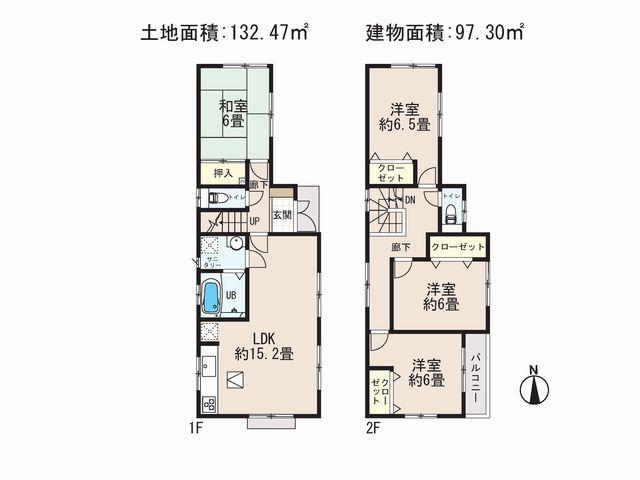 Floor plan. 34,300,000 yen, 4LDK, Land area 132.47 sq m , Building area 97.3 sq m