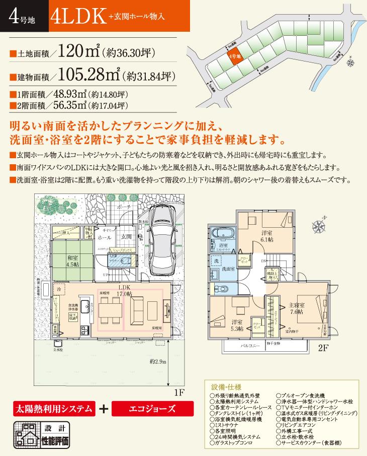 Floor plan.  [No. 4 place] So we have drawn on the basis of the Plan view] drawings, Plan and the outer structure ・ Planting, etc., It may actually differ slightly from.  Also, furniture ・ Car, etc. are not included in the price. 