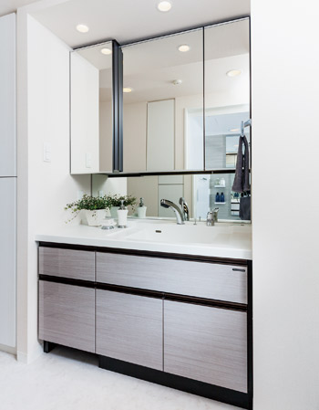 Bathing-wash room.  [bathroom] Counter seamless integrated of the top plate and bowl. It has adopted the artificial marble classy.