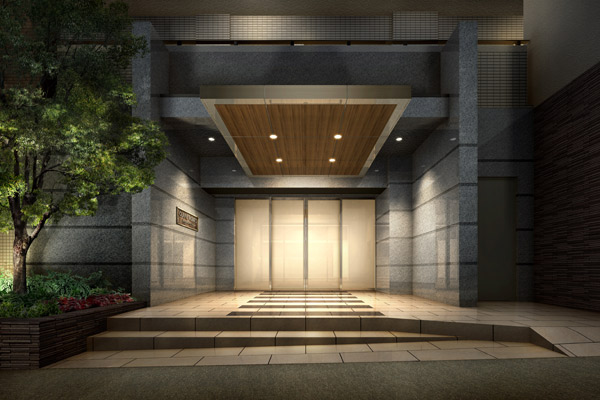 Shared facilities.  [Entrance Rendering] Rich tree-shaped symbol tree greet entrance, Modern design with the motif straight. Using the rich texture of granite, It has brought the elegant look. There appearance is an air of elegance as a mansion style. It established a spacious lounge space of about 96 sq m to the entrance of the former. Hoping the green view Garden, You can relax and your chat.