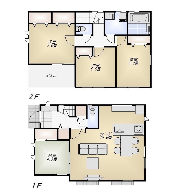 Floor plan. (1 Building), Price 41,800,000 yen, 4LDK, Land area 120 sq m , Building area 96.79 sq m