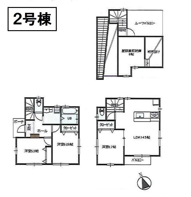 Floor plan. (Building 2), Price 33,800,000 yen, 3LDK, Land area 72.93 sq m , Building area 77.75 sq m