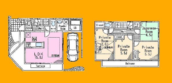 Floor plan. (3 Building), Price 37,800,000 yen, 4LDK, Land area 87.12 sq m , Building area 87.48 sq m