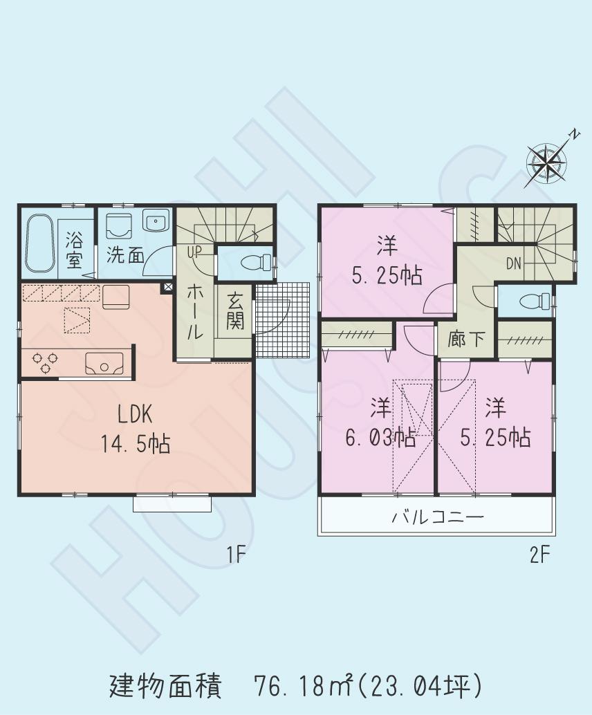 Floor plan. (1 Building), Price 29,800,000 yen, 3LDK, Land area 96.01 sq m , Building area 76.18 sq m