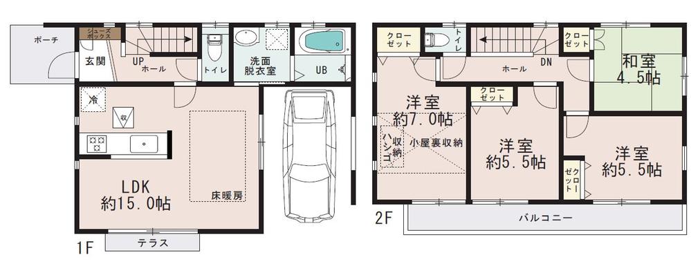 Floor plan. (3 Building), Price 36,800,000 yen, 4LDK, Land area 87.12 sq m , Building area 87.48 sq m