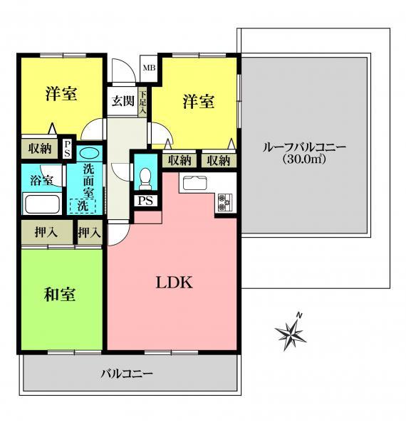 Floor plan. 3LDK, Price 18,800,000 yen, Occupied area 70.91 sq m , Balcony area 10.8 sq m