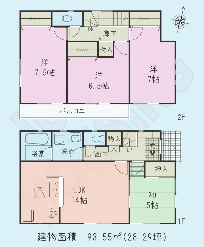 Floor plan. (1 Building), Price 36,800,000 yen, 4LDK, Land area 154.05 sq m , Building area 93.55 sq m