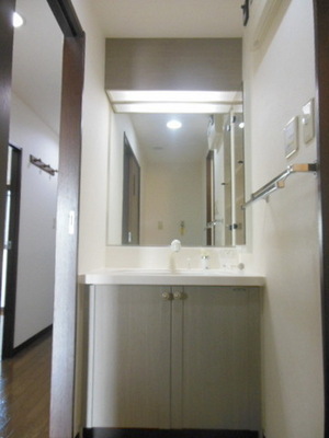 Washroom. Washroom mirror is large