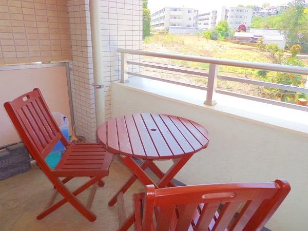 Balcony. Balcony that also chair set definitive depth has size of about 6 quires.