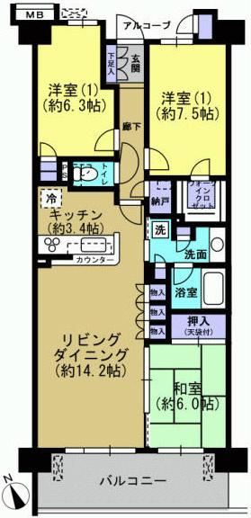 Floor plan. 3LDK, Price 35,800,000 yen, Occupied area 83.86 sq m , Balcony area 13 sq m housing wealth