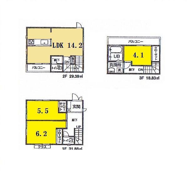 Floor plan. (6 Building), Price 34,800,000 yen, 3LDK, Land area 73.03 sq m , Building area 80.1 sq m