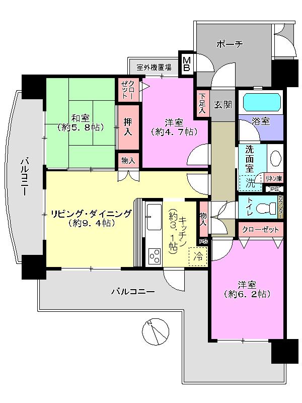 Floor plan. 3LDK, Price 28,300,000 yen, Footprint 66.3 sq m , Balcony area 27.51 sq m