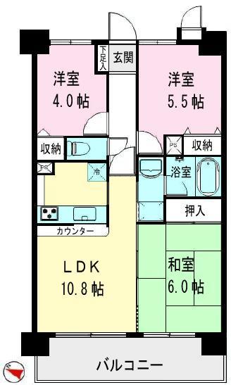 Floor plan. 3LDK, Price 26,800,000 yen, Occupied area 57.23 sq m , Balcony area 8.26 sq m