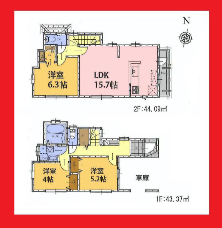 Floor plan. (1 Building), Price 37,800,000 yen, 3LDK, Land area 75.9 sq m , Building area 87.46 sq m