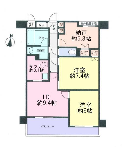 Floor plan. 2LDK+S, Price 32,900,000 yen, Occupied area 66.23 sq m , Balcony area 9.36 sq m