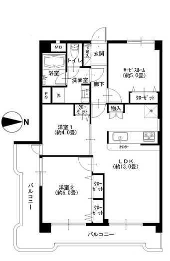 Floor plan. 2LDK + S (storeroom), Price 26,900,000 yen, Occupied area 60.48 sq m , Balcony area 14.17 sq m